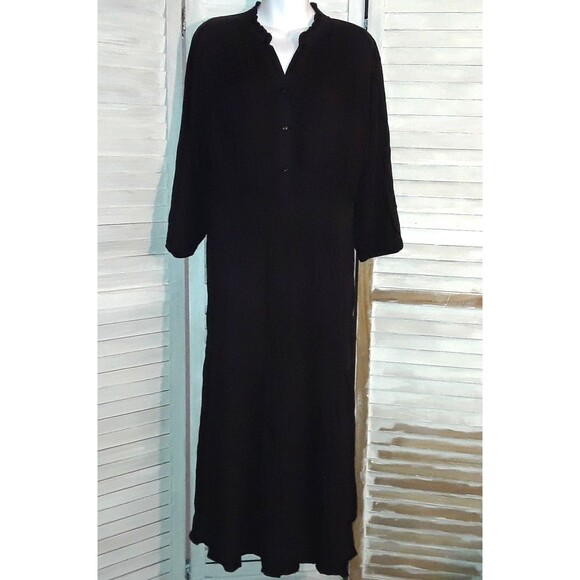Time and Tru Women's Dress Size XL 3/4 Balloon Sleeve Midi Tiered Peasant Black - Picture 2 of 9